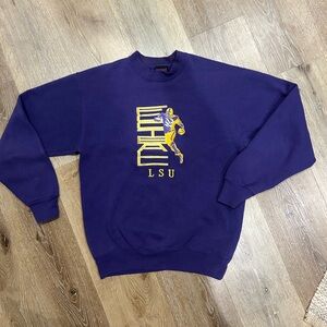 Vintage Travaux Purple Embroidered LSU Football Graphic Men's Sweater